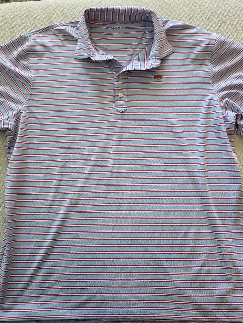 johnnie-O Light Blue Polo with Pink and White Stripes